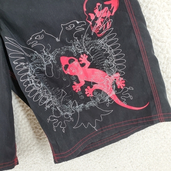 Gecko Hawaii Trunks Shorts Men M Black Gray Mesh Lined Skull Eagle 28x10.5 - Picture 7 of 12